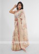 Golden Cream Organza Saree With Floral Print